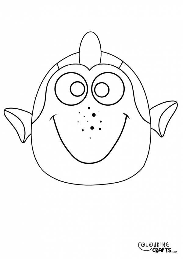 A drawing of a Dory Squishmallow teddy with plain with background to print and colour for free.