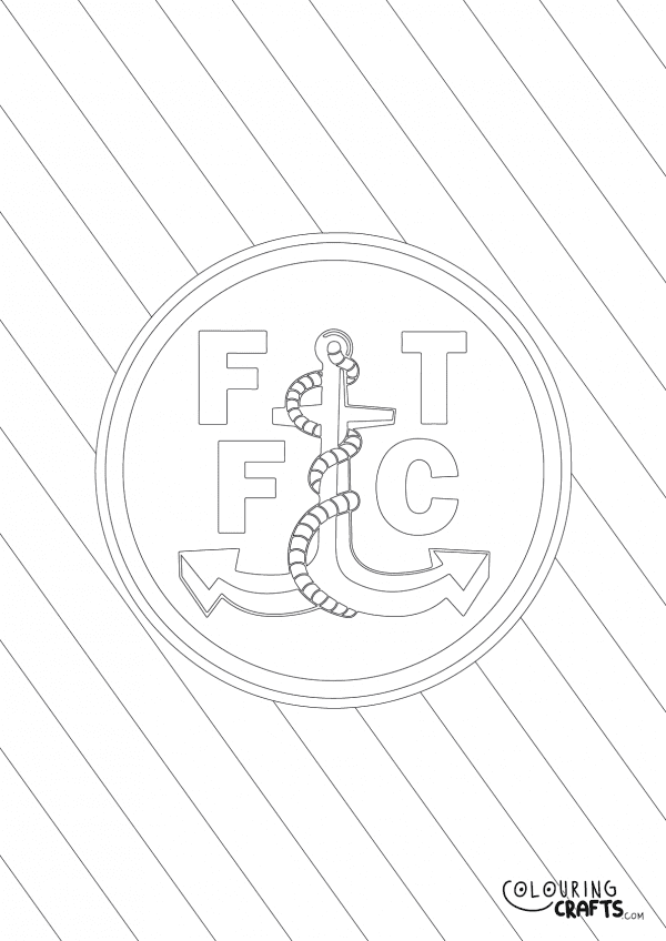 An image of the Fleetwood Town badge with diagonal striped background to print and colour for free.