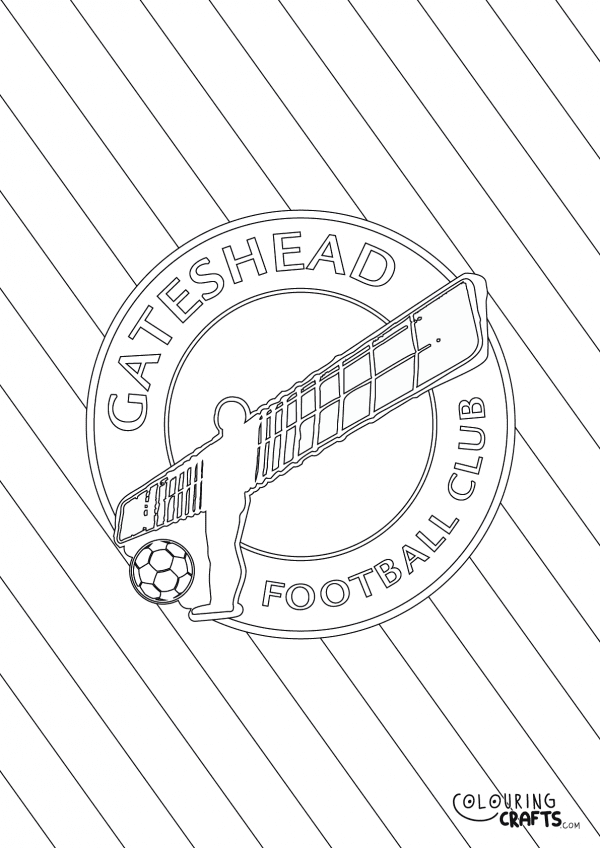 An image of the Gateshead FC badge with diagonal striped background to print and colour for free.