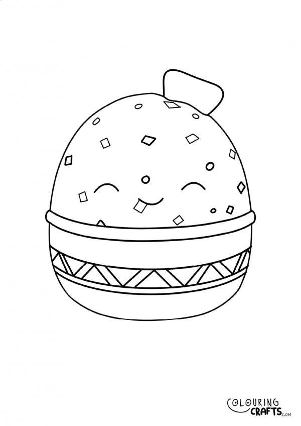A drawing of Gideon The Guacamole Squishmallow teddy with plain with background to print and colour for free.