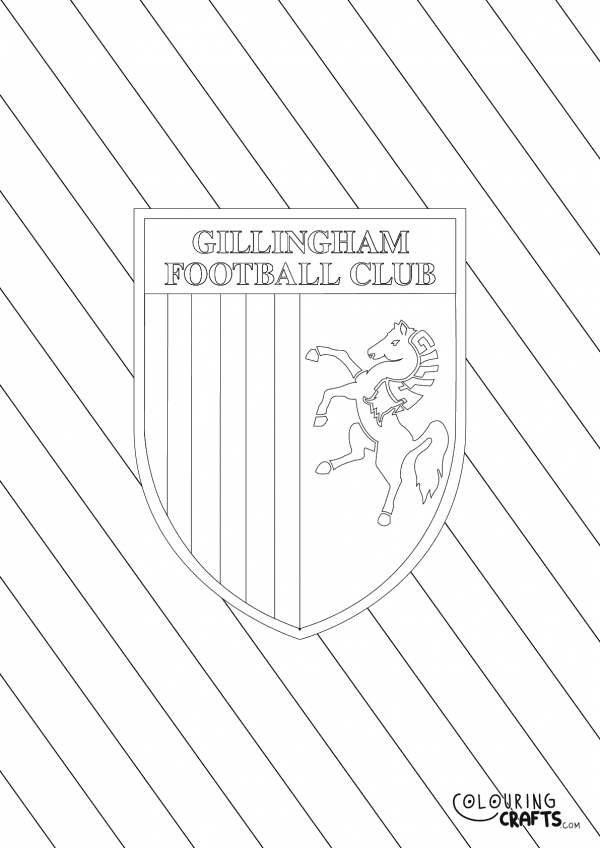 An image of the Gillingham FC badge with diagonal striped background to print and colour for free.