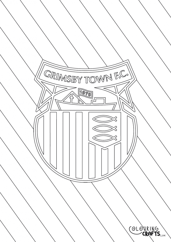An image of the Grimsby Town badge with diagonal striped background to print and colour for free.