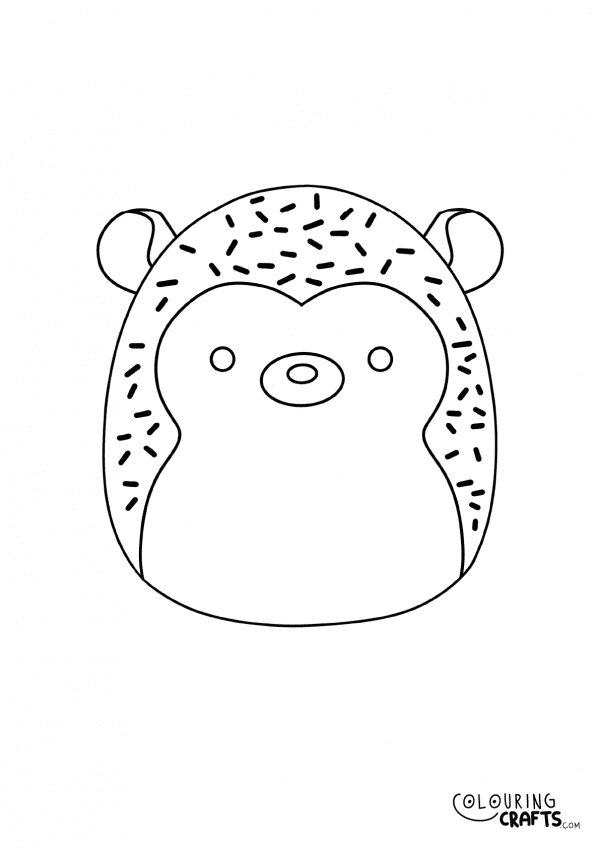 A drawing of Hans The Hedgehog Squishmallow teddy with plain with background to print and colour for free.