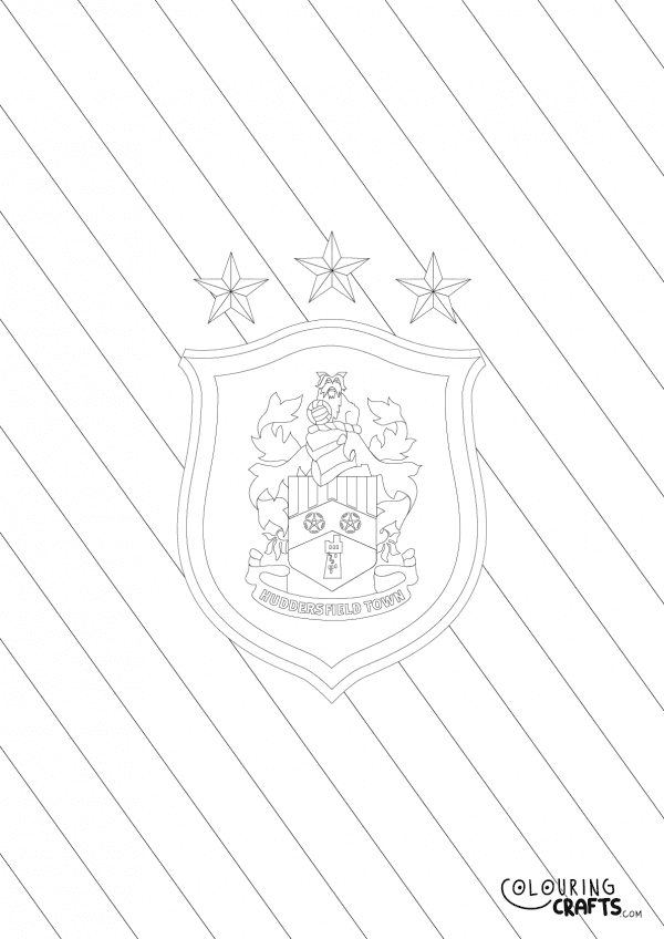 An image of the Huddersfield Town badge with diagonal striped background to print and colour for free.