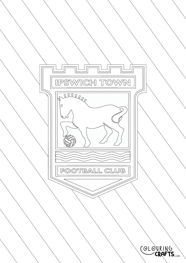 An image of the Ipswich Town badge with diagonal striped background to print and colour for free.