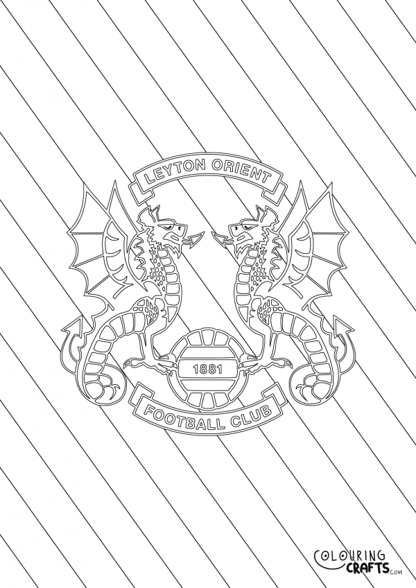 An image of the Leyton Orient badge with diagonal striped background to print and colour for free.
