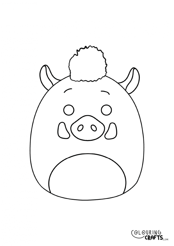 A drawing of a Pumba Squishmallow teddy with plain with background to print and colour for free.
