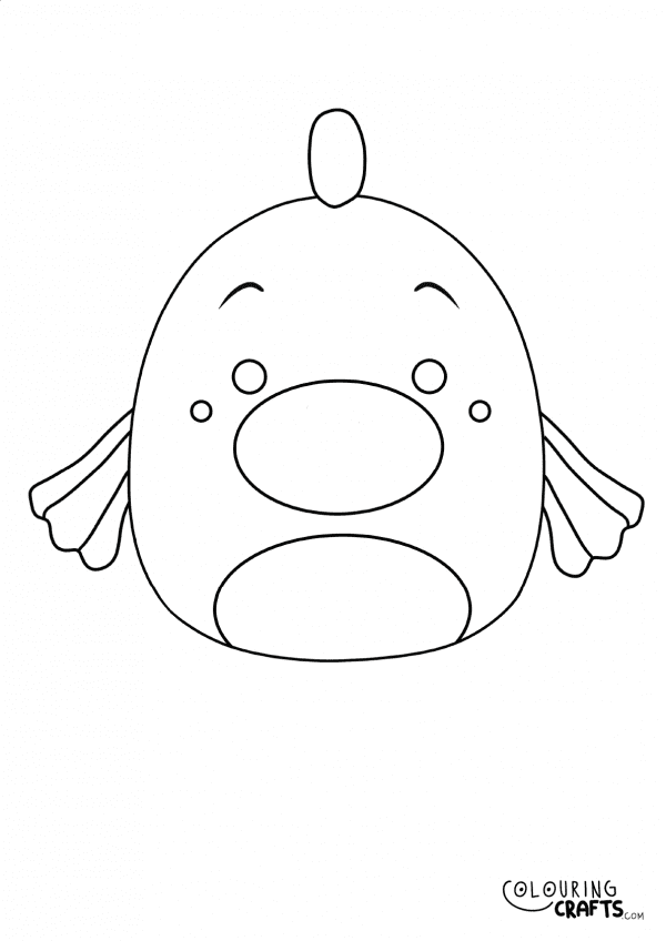 A drawing of a Flounder Squishmallow teddy with plain with background to print and colour for free.