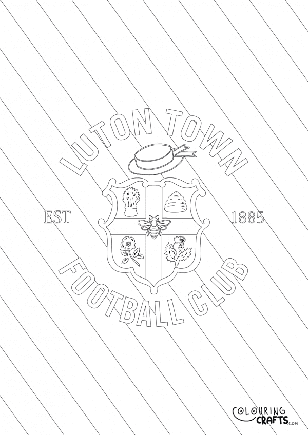An image of the Luton Town badge with diagonal striped background to print and colour for free.