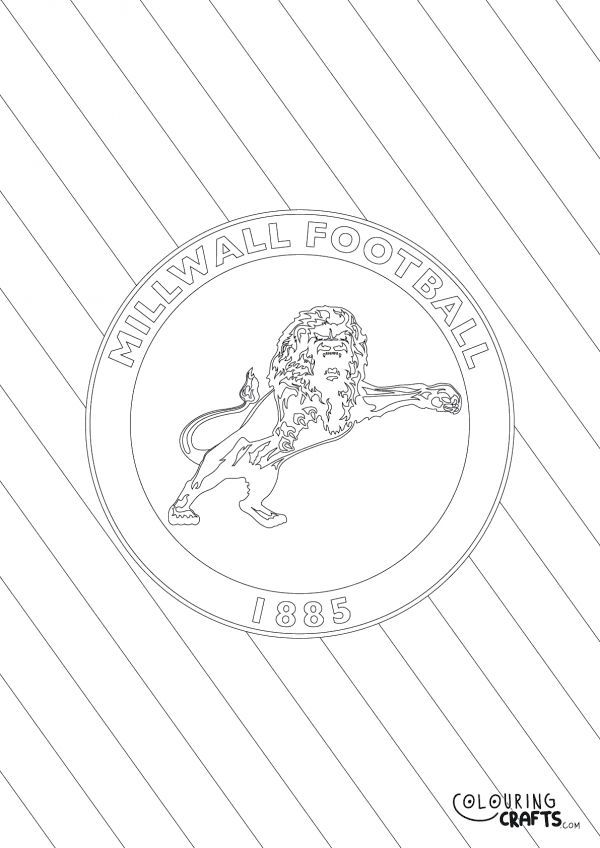 An image of the Millwall FC badge with diagonal striped background to print and colour for free.