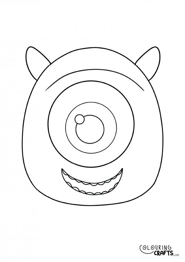 A drawing of a Mike Wazowski Squishmallow teddy with plain with background to print and colour for free.