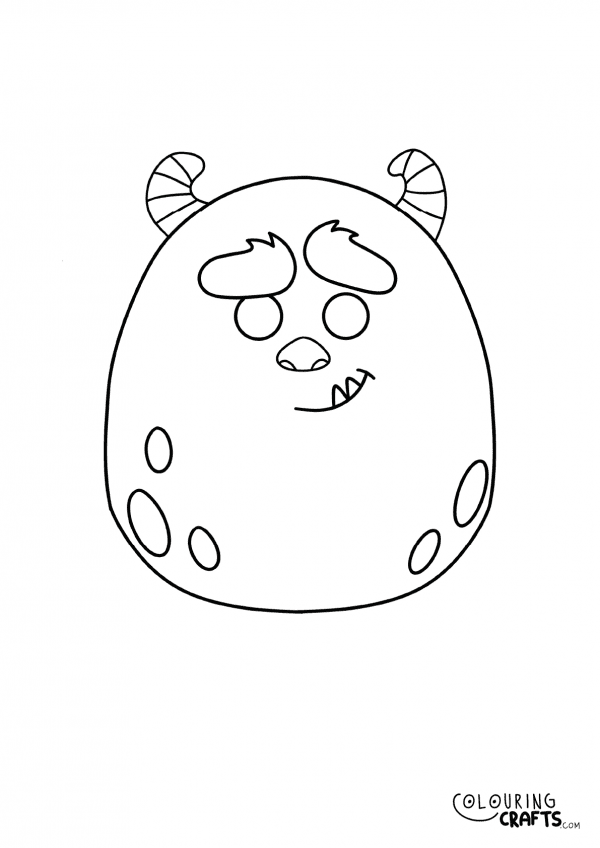A drawing of a Sully Squishmallow teddy with plain with background to print and colour for free.