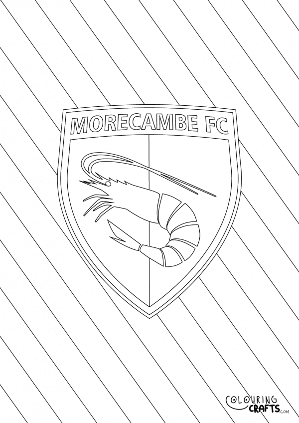 An image of the Morecambe FC badge with diagonal striped background to print and colour for free.