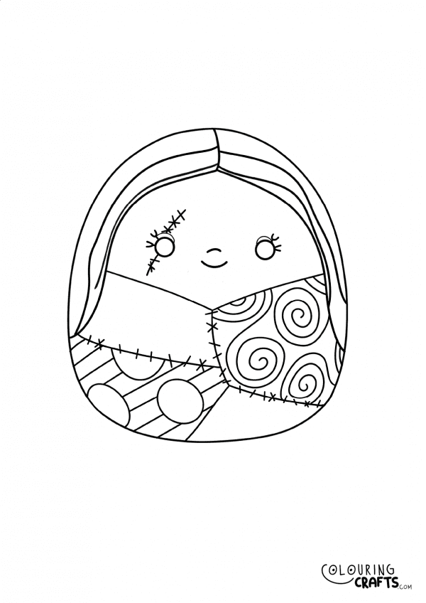 A drawing of a Sally Squishmallow teddy with plain with background to print and colour for free.