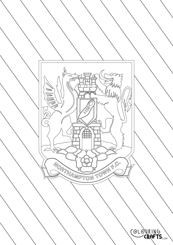 An image of the Northampton Town badge with diagonal striped background to print and colour for free.