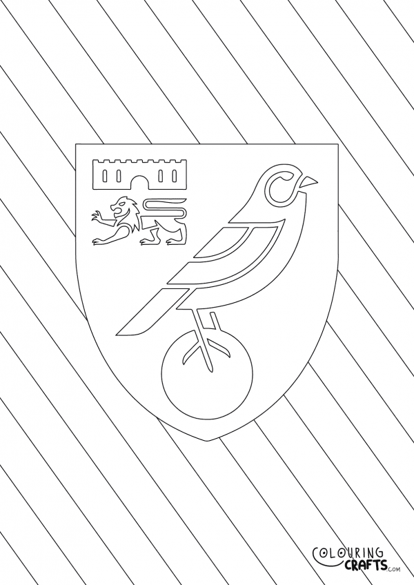 An image of the Norwich City badge with diagonal striped background to print and colour for free.