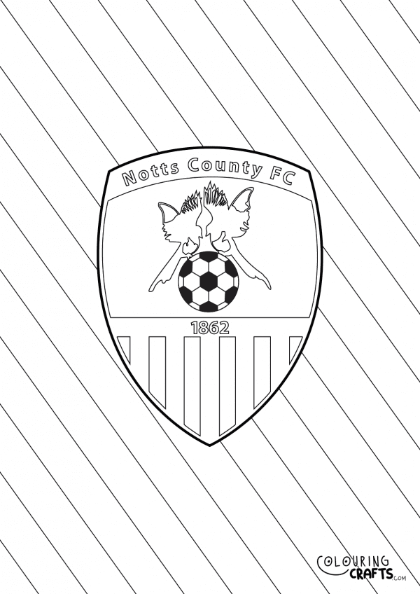 An image of the Notts County badge with diagonal striped background to print and colour for free.