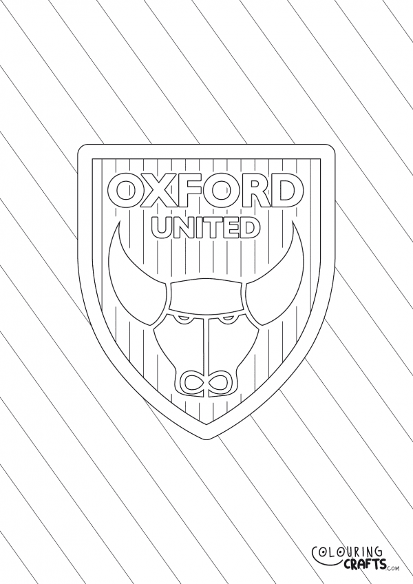 An image of the Oxford United badge with diagonal striped background to print and colour for free.