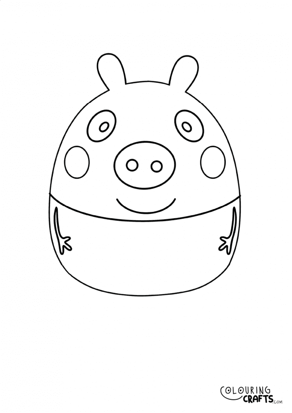 A drawing of a Peppa Pig Squishmallow teddy with plain with background to print and colour for free.
