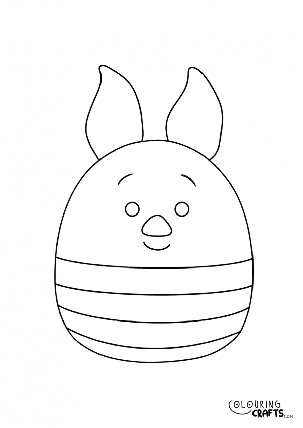 A drawing of a Piglet Squishmallow teddy with plain with background to print and colour for free.