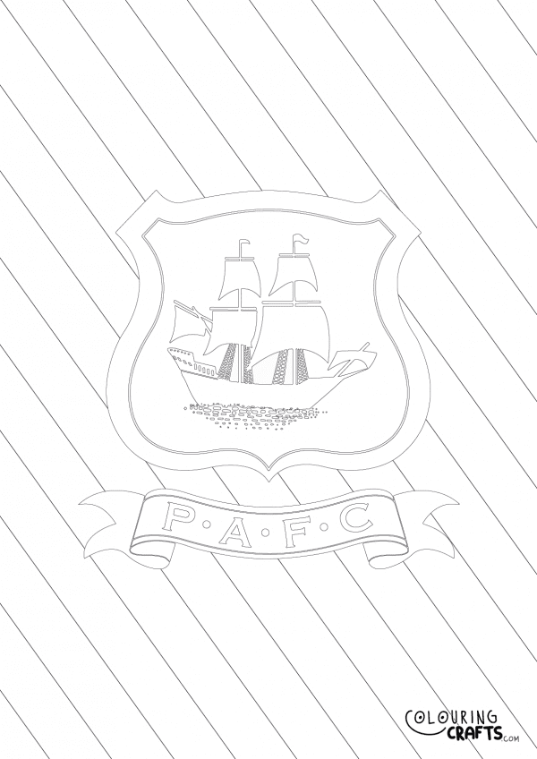 An image of the Plymouth Argyle badge with diagonal striped background to print and colour for free.