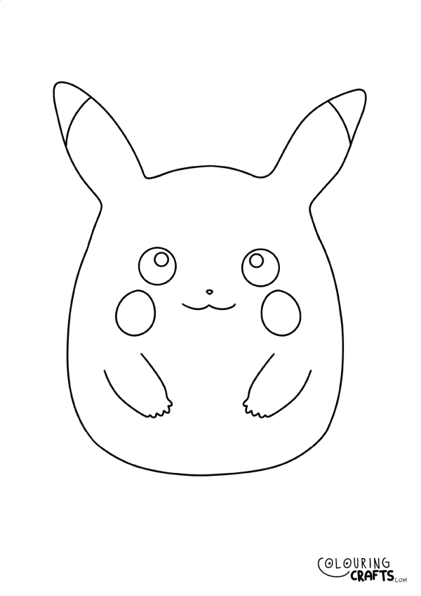 A drawing of a Pikachu Squishmallow teddy with plain with background to print and colour for free.