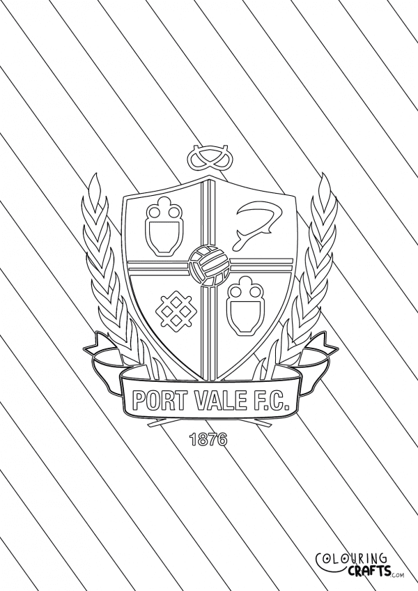 An image of the Port Vale badge with diagonal striped background to print and colour for free.