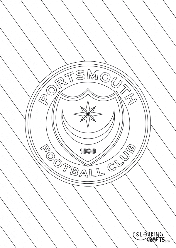 An image of the Portsmouth FC badge with diagonal striped background to print and colour for free.
