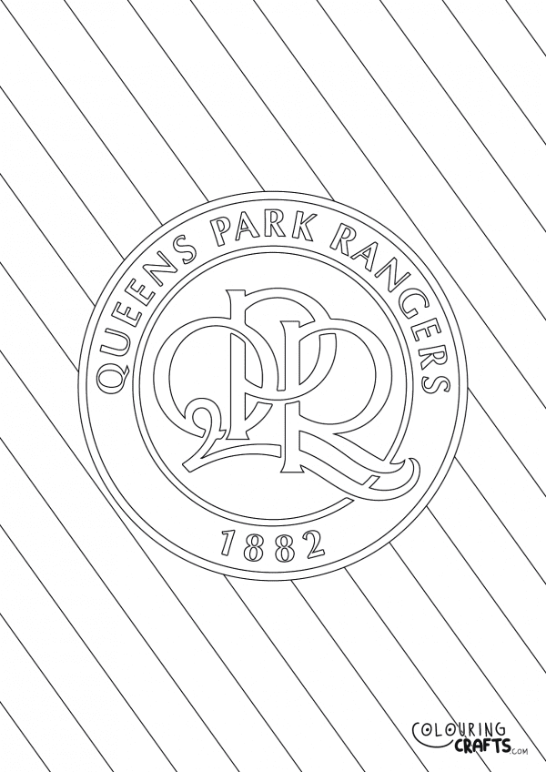 An image of the Queens Park Rangers QPR badge with diagonal striped background to print and colour for free.