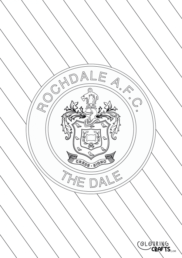 An image of the Rochdale AFC badge with diagonal striped background to print and colour for free.