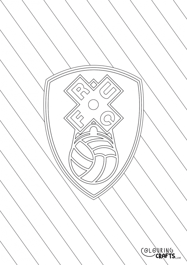 An image of the Rotherham United badge with diagonal striped background to print and colour for free.