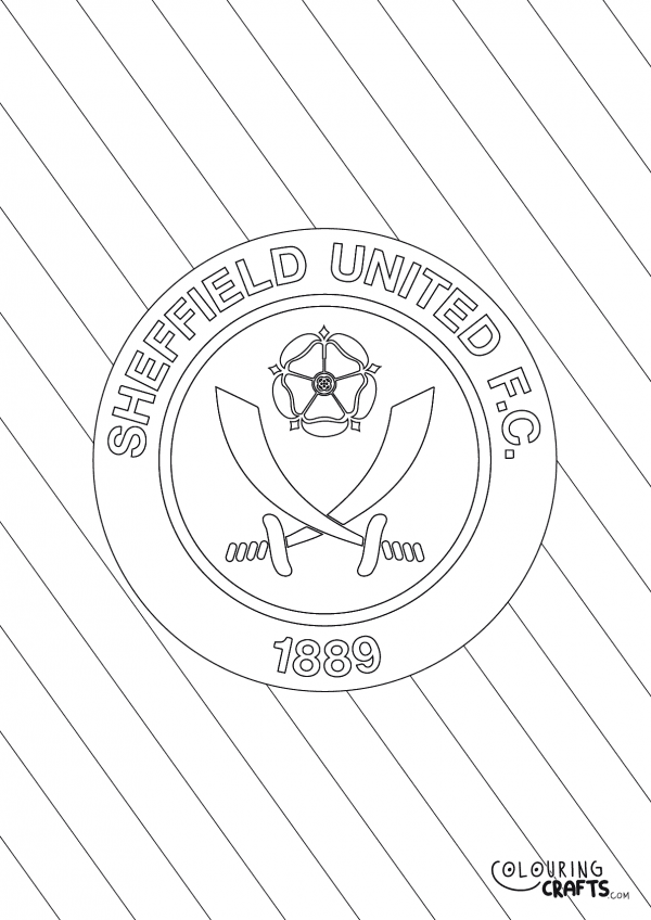An image of the Sheffield United badge with diagonal striped background to print and colour for free.