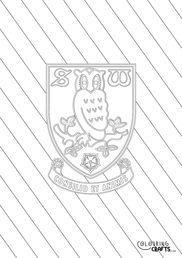 An image of the Sheffield Wednesday badge with diagonal striped background to print and colour for free.