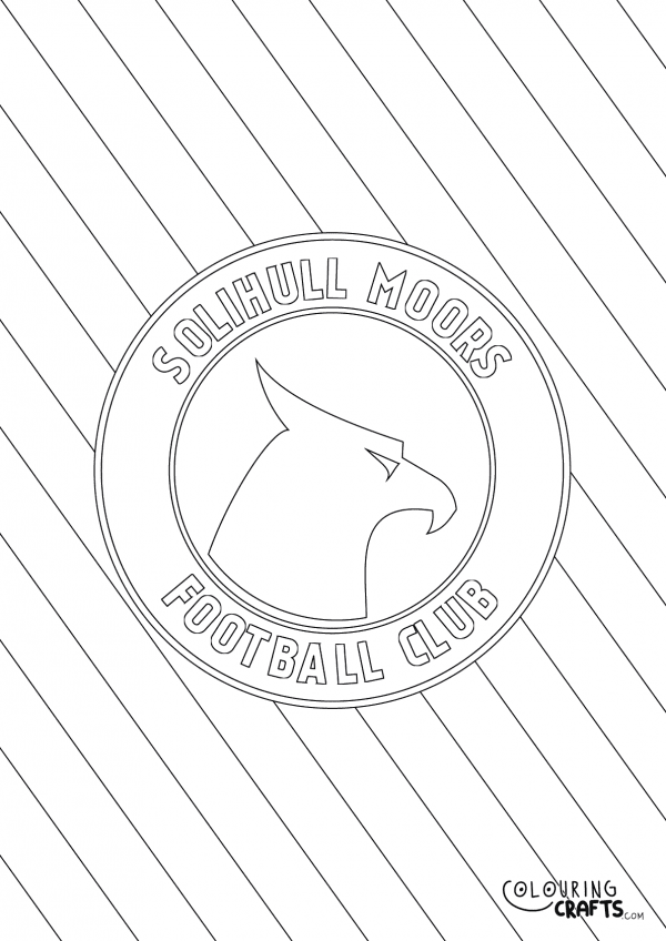 An image of the Solihull Moors badge with diagonal striped background to print and colour for free.