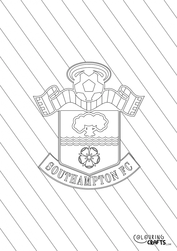 An image of the Southampton FC badge with diagonal striped background to print and colour for free.