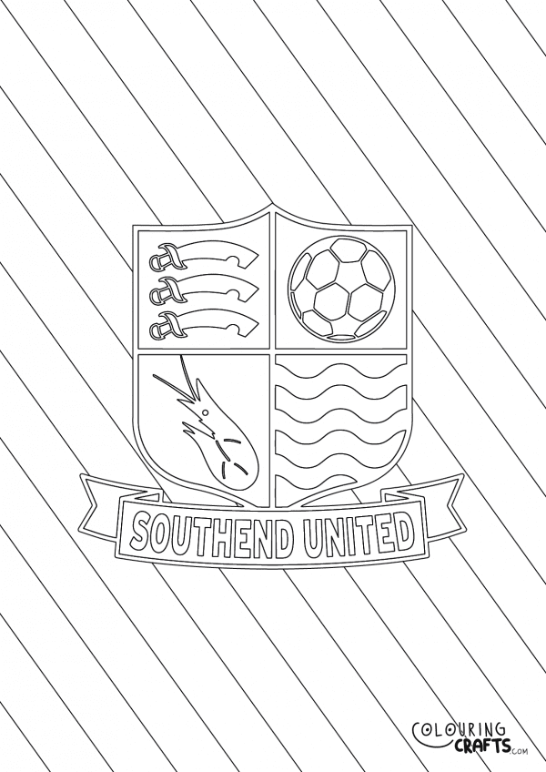 An image of the Southend United badge with diagonal striped background to print and colour for free.