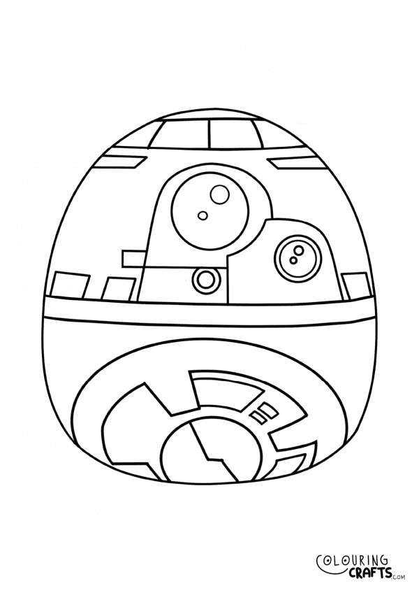 A drawing of a BB-8 Squishmallow teddy with plain with background to print and colour for free.