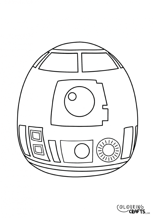 A drawing of a R2-D2 Squishmallow teddy with plain with background to print and colour for free.