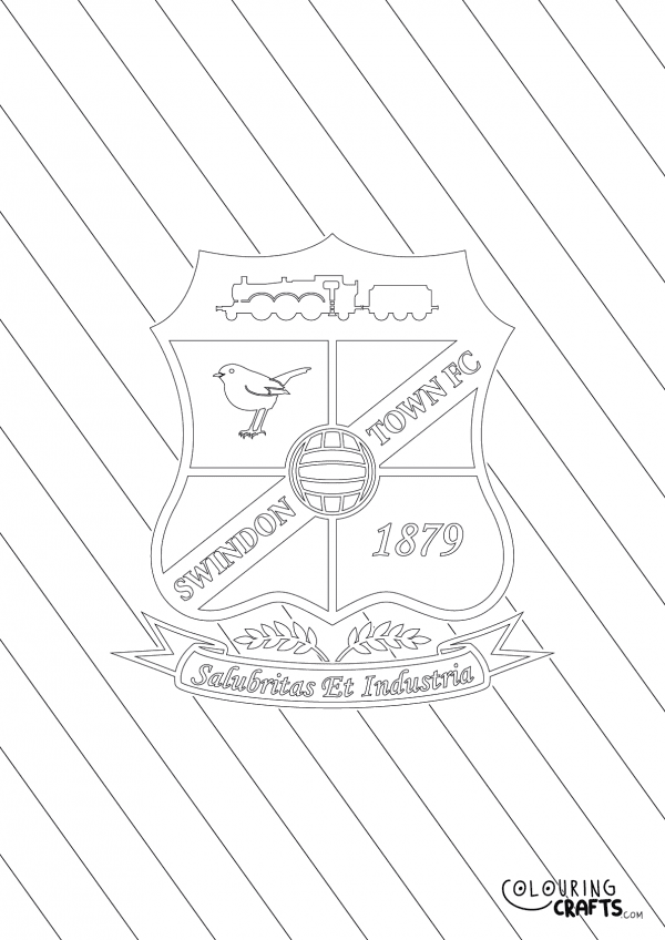 An image of the Swindon Town badge with diagonal striped background to print and colour for free.
