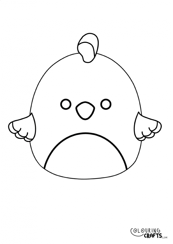A drawing of Todd The Chicken Squishmallow teddy with plain with background to print and colour for free.