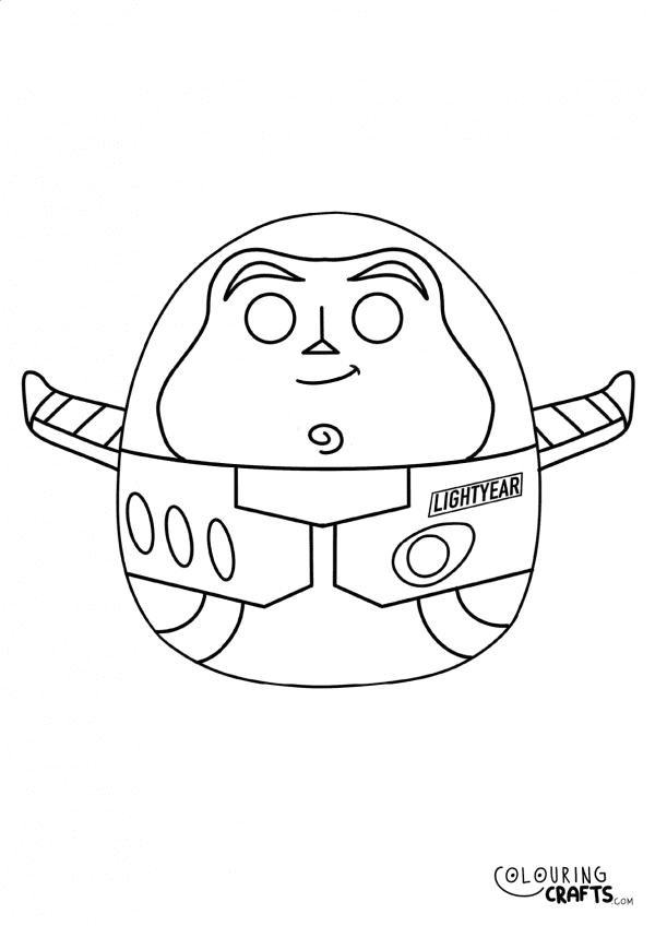 A drawing of a Buzz Lightyear Squishmallow teddy with plain with background to print and colour for free.