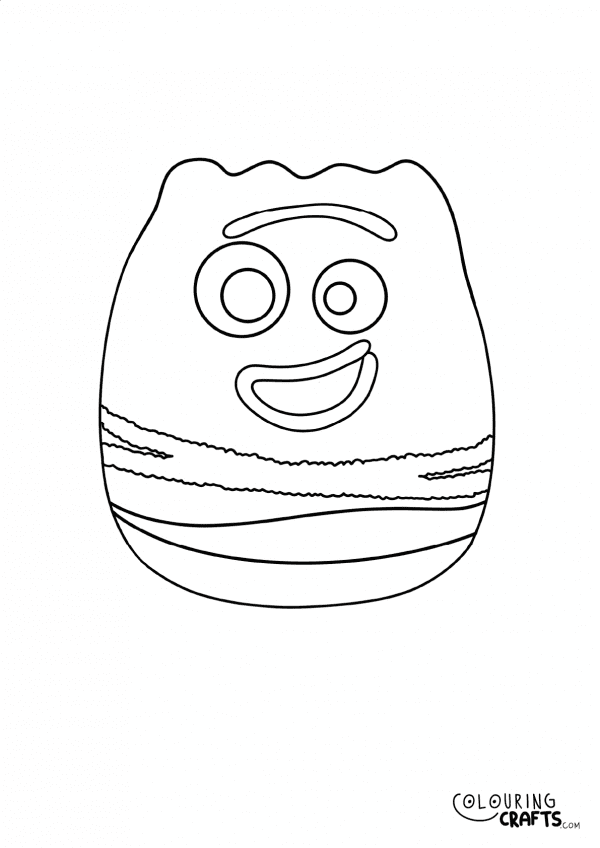 A drawing of a Forky Squishmallow teddy with plain with background to print and colour for free.
