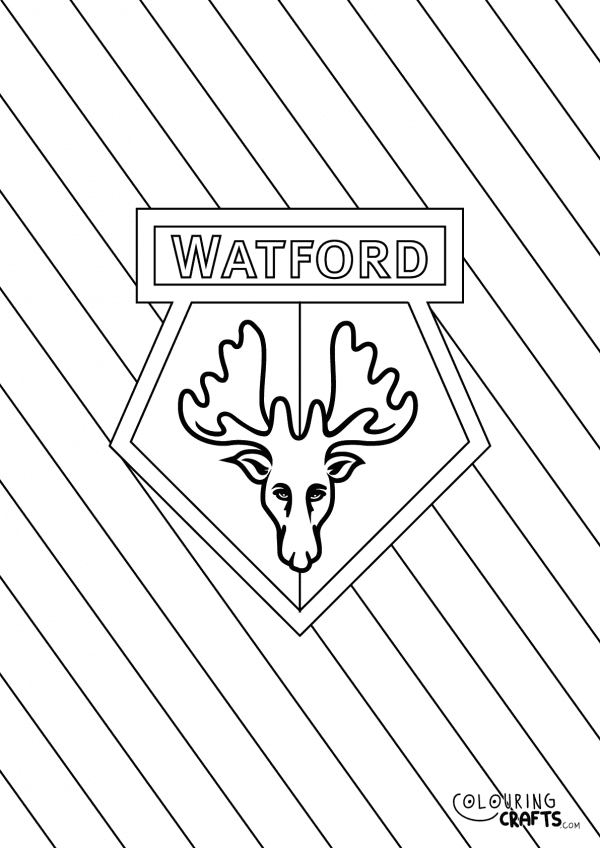 An image of the Watford badge with diagonal striped background to print and colour for free.