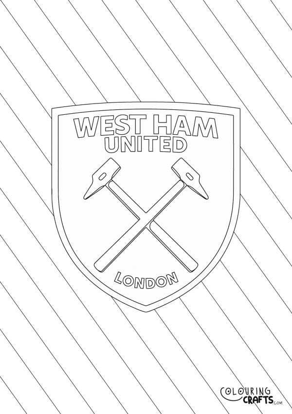 An image of the West Ham United badge with diagonal striped background to print and colour for free.