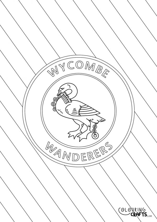 An image of the Wycombe Wanderers badge with diagonal striped background to print and colour for free.
