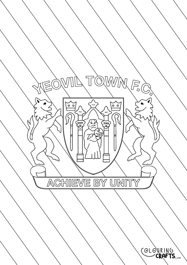 An image of the Yeovil Town badge with diagonal striped background to print and colour for free.