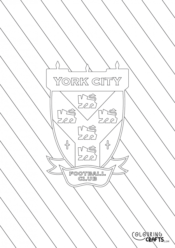An image of the York City badge with diagonal striped background to print and colour for free.
