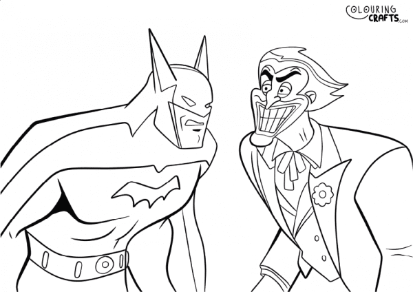 A drawing of Batman And The Joker Squaring off with plain background to print and colour for free.