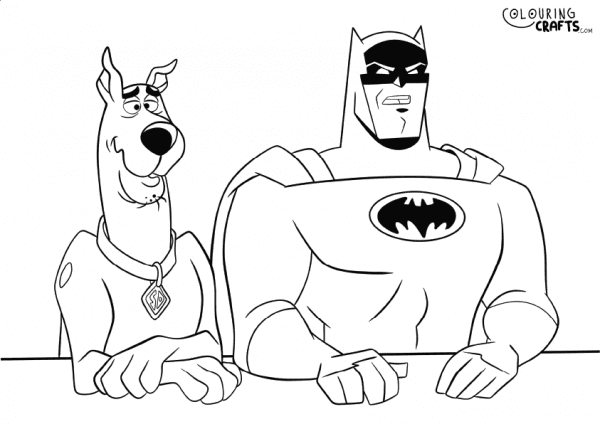 A drawing of Batman & Scooby Doo with plain background to print and colour for free.