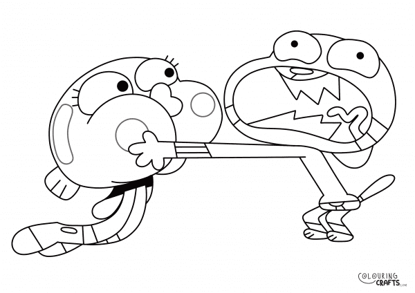 A drawing of Gumball Screaming at Darwin Watterson From Amazing World Of Gumball with a plain background to print and colour for free.